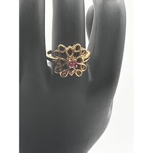 Vintage 925 Gold Plated Sterling Silver Ruby Ring Size 8